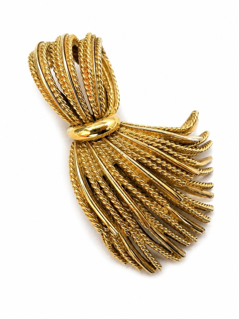 Signed MONET Gold Tone Tassel Brooch Textured Rope Fringe Vintage Designer